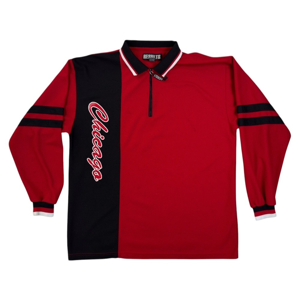 Vintage Results Chicago Pullover Mens L Red Black Quarter Zip Mesh